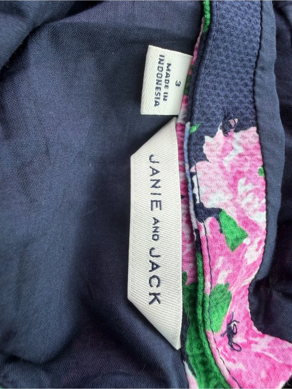 Janie and Jack Navy Pink Merchant Marine Floral Pique Romper 3 EUC Ruffle Outfit